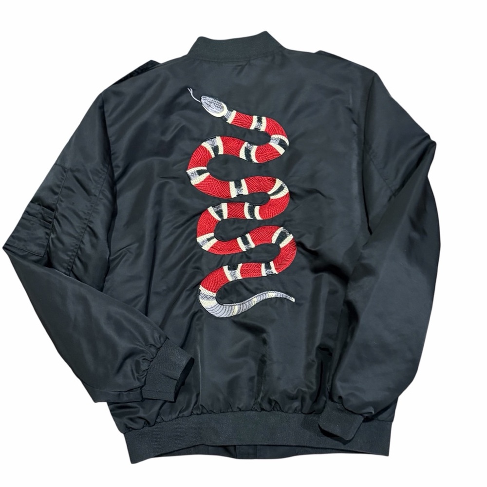 Chartou Black Bomber Jacket with Snake Embroidery